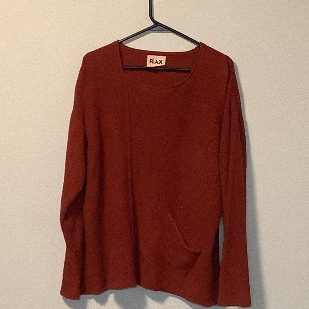FLAX Boucle Cotton Sweater Rust Orange Pullover Long Sleeve M‎ L